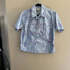 Go‎ Barefoot Purple Hawaiian Women's Blouse   Size Large